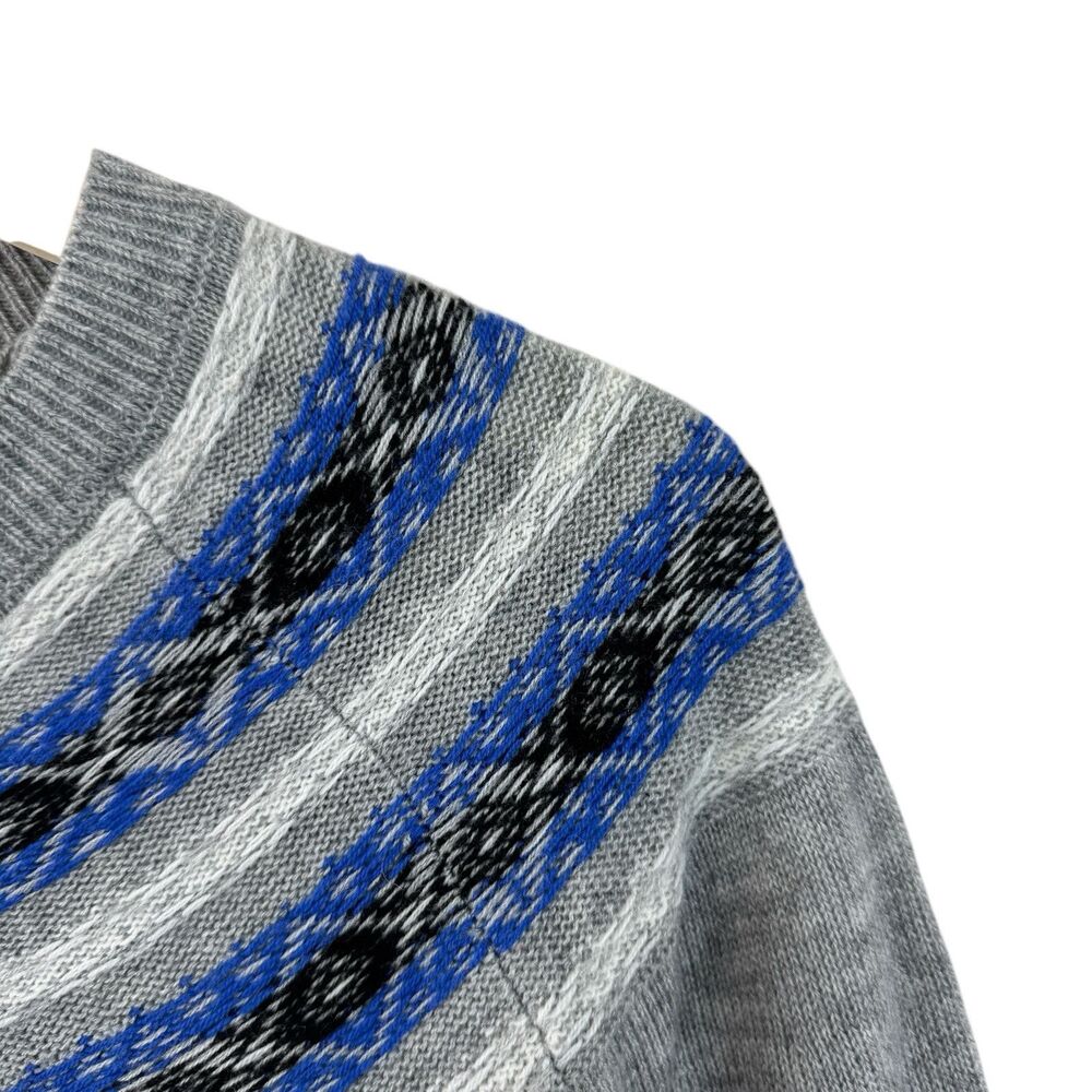 Talbots Petites Medium MP Cardigan Sweater Nylon Lambswool Gray Fair Isle Womens - Picture 6 of 14